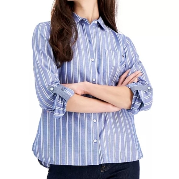 TOMMY HILFIGER Striped Roll-Tab Shirt - Picture 1 of 6